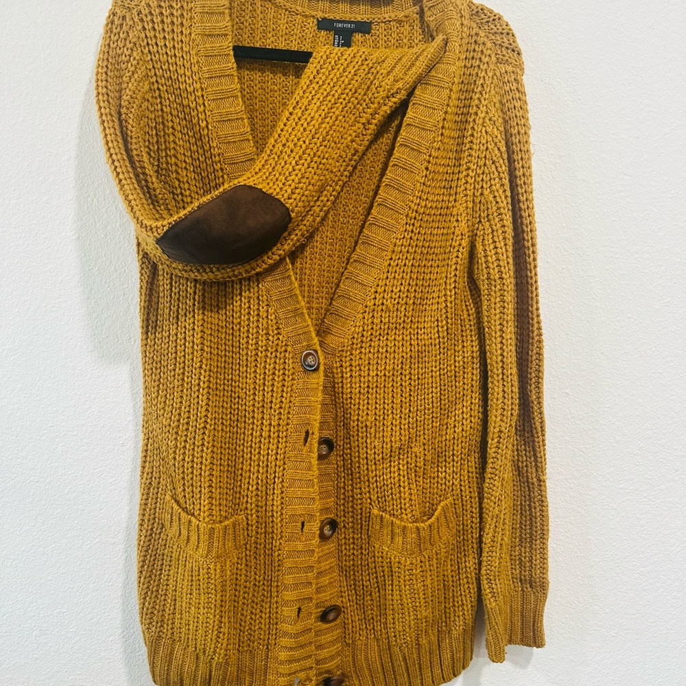 Forever 21 Yellow Chunky Knit Cardigan Sweater